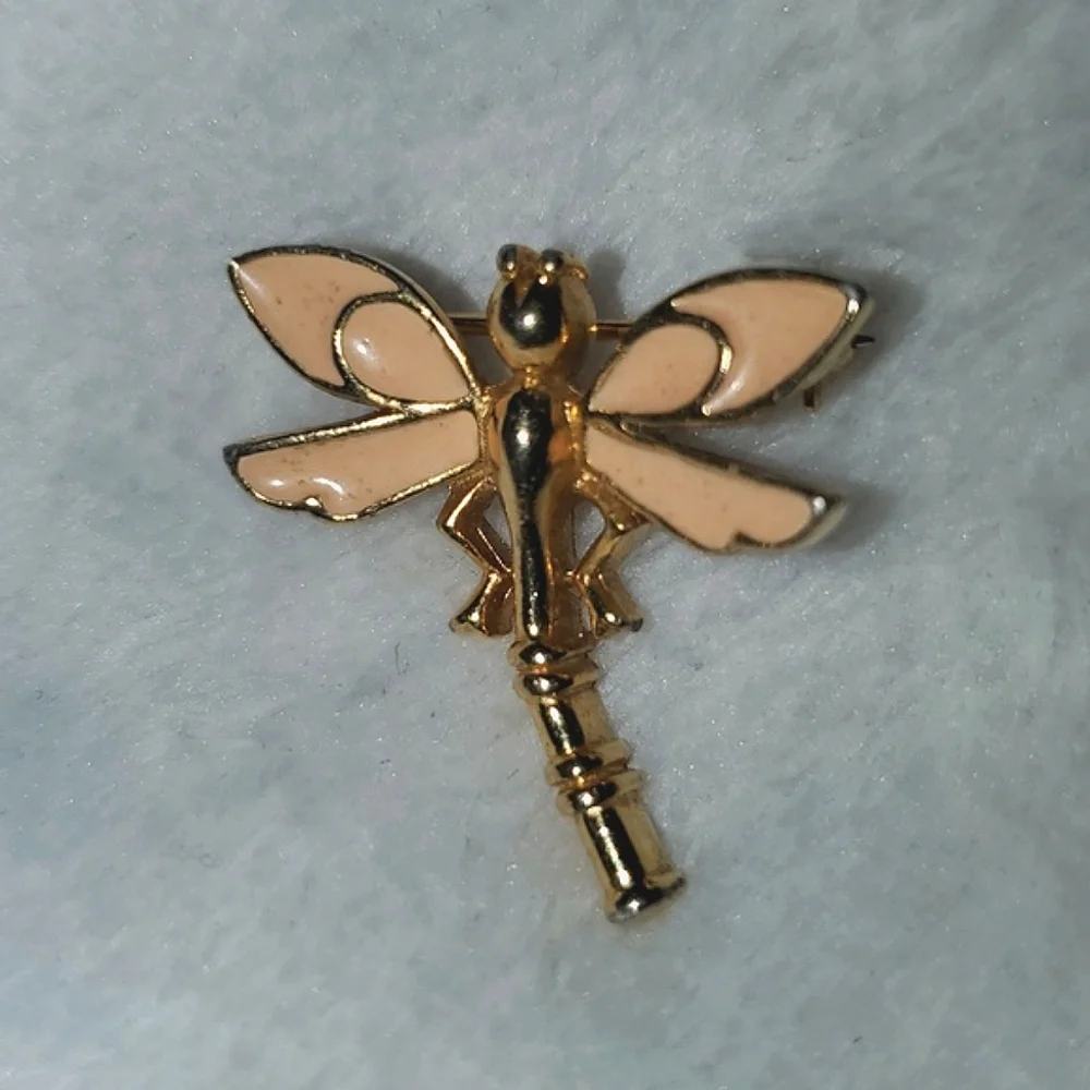 Vintage Trifari Gold Tone and Enamel Dragonfly Pin Brooch Signed